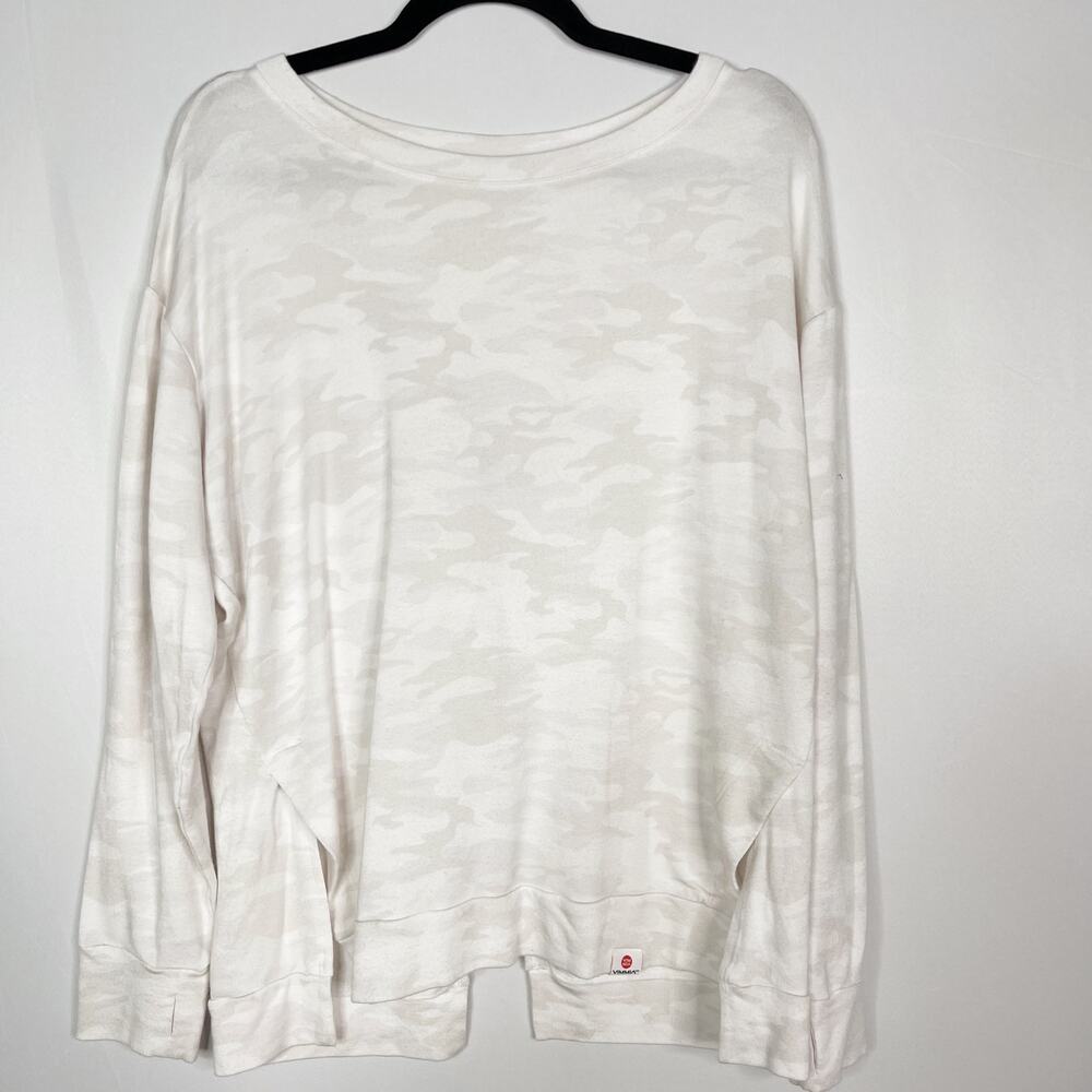 Vimmia Medium M White Soothe Tie Back Camo Print Sweatshirt Crew Neck Keyhole